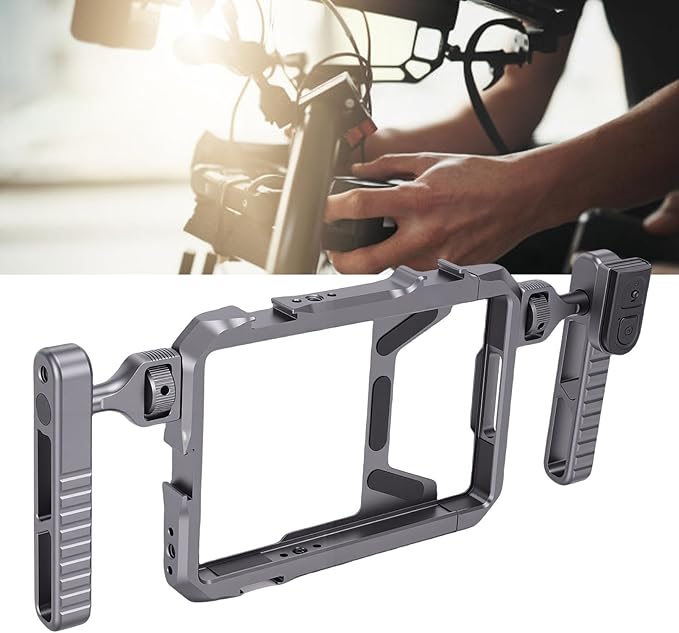 Diyeeni Universal Aluminum Alloy Phone Stabilizer Cage with Dual Handles, Filmmaking Case Phone Video Stabilizer Grip Tripod Mount for Video Maker, Videographer with Cold Shoe