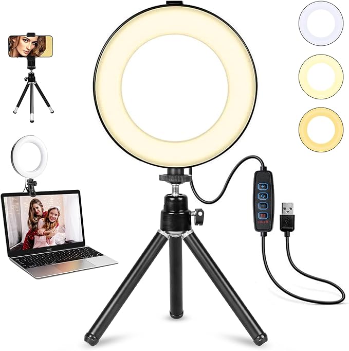 Video Conference Lighting Kit, Ring Light Clip on Laptop Monitor, 6" Dimmable LED Circle Selfie Light for Zoom Meeting/Remote Working/Zoom Calls/Live Streaming/Video Recording