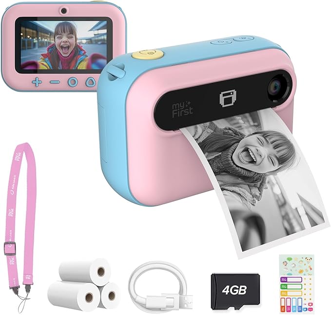 New myFirst Camera Insta 20 - Instant Print Digital Camera for Kids with 16MP Photos 1080P, 4-12 Years Old Girl Gift Ideas, Thermal Printing No Ink, Support Micro SD Card (Cotton Candy)