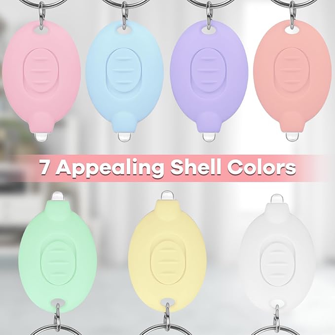 7 Pcs LED Keychain Flashlight Mini Keychain Light Bright Tiny Flashlight Small Portable Flashlight Battery Powered with Key Ring for Outdoor Activities And Emergency Lighting, 7 Light Colors of Shells