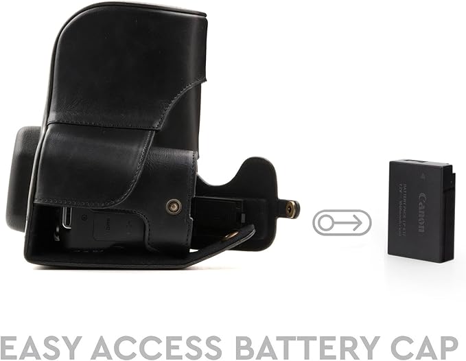 MegaGear Leather Camera Case Compatible with Canon EOS Rebel SL3, Kiss X10, Rebel SL2, Kiss X9 18-55mm Lens