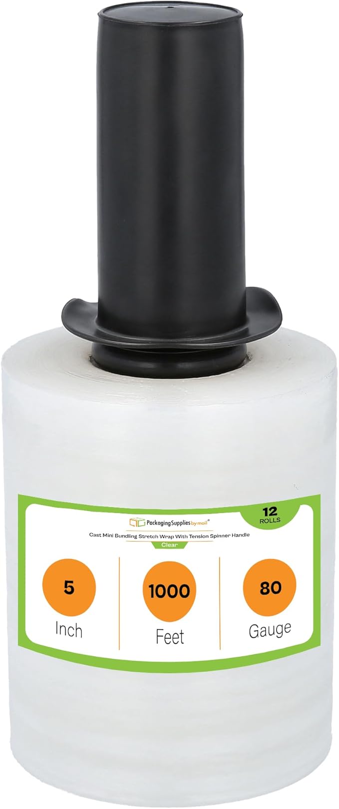 PSBM 12 Rolls 5 Inch x 1000 Feet 80 Gauge Mini Stretch Film/Wrap with Plastic Handle, Heavy Duty Industrial Strength Clear Shrink/Plastic Wrap for Moving, Packing, Shipping, Bundling & Storage