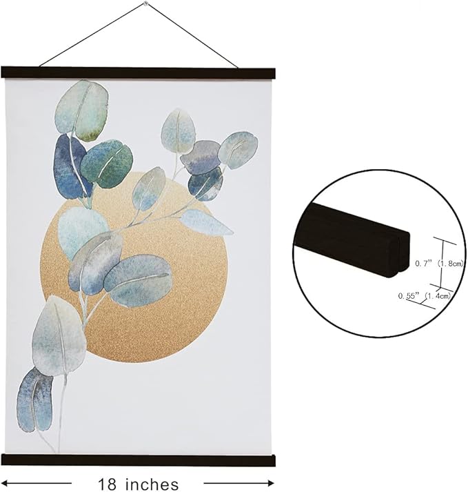 SweeHome Wooden Magnetic Poster Hanger, 18 Inch Frame, 10x18 12x18 18x24 for Pictures, Photos, Maps, Canvas Artwork and Scrolls (Black, 18")