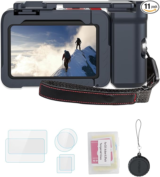 Aluminum Street Grip Kit for DJI OSMO Action 6 Accessories Grip Handle Set (Camera Grip+Ultra-Light Cage) Protective Metal Frame Action 6 Case with Multiple Expansion Interfaces, 1/4" Screw Hole (K11)