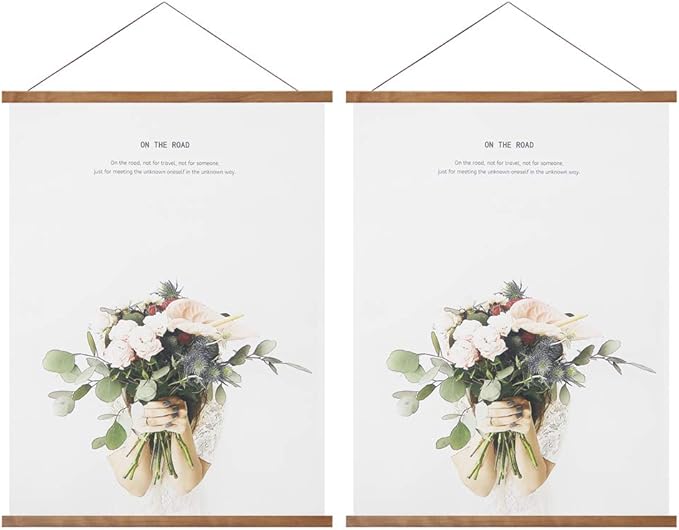 Miaowater 2 Pack Poster Frame,11x14 11x17 11x22 Magnetic Light Wood Wooden Frames Hanger for Photo Picture Art Canvas Print Artwork Wall Hanging Teak Wood 11''