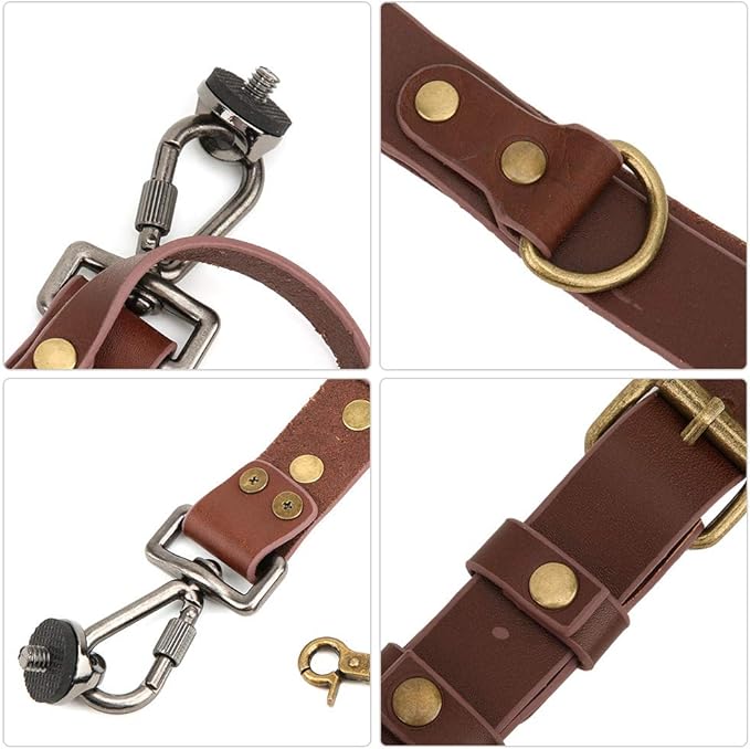 Soft and Brown Adjustable Leather Camera Strap, with Soft Shoulder Pad Camera Harness, Camera With 1/4 Inch Tripod Bracket for Digital Camera