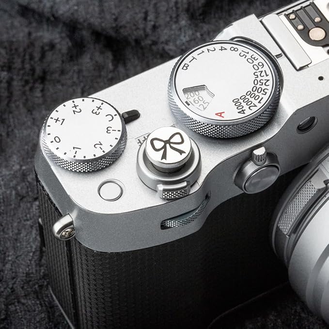 Butterfly Bow Ribbon Pattern Camera Metal Shutter Button Decorative Button Set for Fujifilm X100VI X-T30 X-T20 X-T10 X-T3 X-T2 for Nikon ZF Z5 Z6 Z7II (Aluminum Alloy-Shutter Decorative Button)