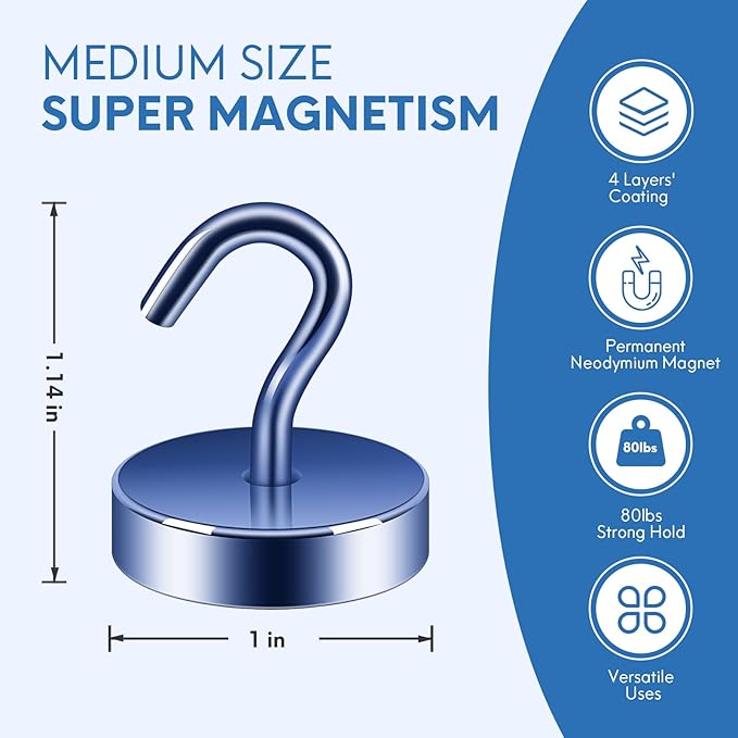 Neosmuk Magnetic Hooks, Cruise Ship Essentials, 80lb+ Heavy Duty Magnetic Hooks for Cruise Cabins, Refrigerator, Grill, Hanging, and Travel | Extra Strong Must-Haves Magnet Hook,Navyblue, 5 Pack
