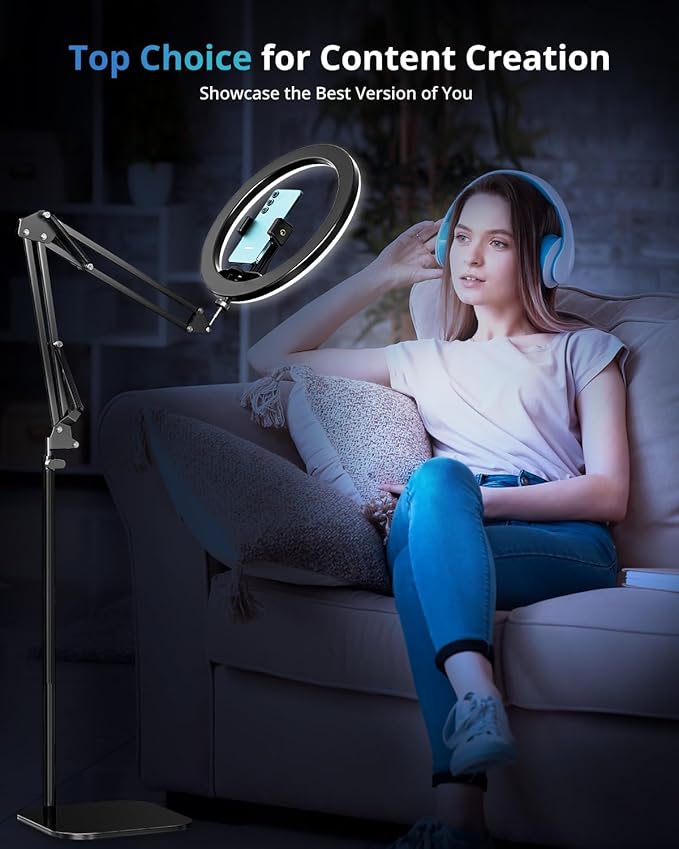 UBeesize 12" Ring Light Tripod for iPhone with Overhead Phone Mount, 75" Tall Ring Lights with Stand and Camera Mounts for Photography/Live Streaming/TikTok/YouTube Content Creation