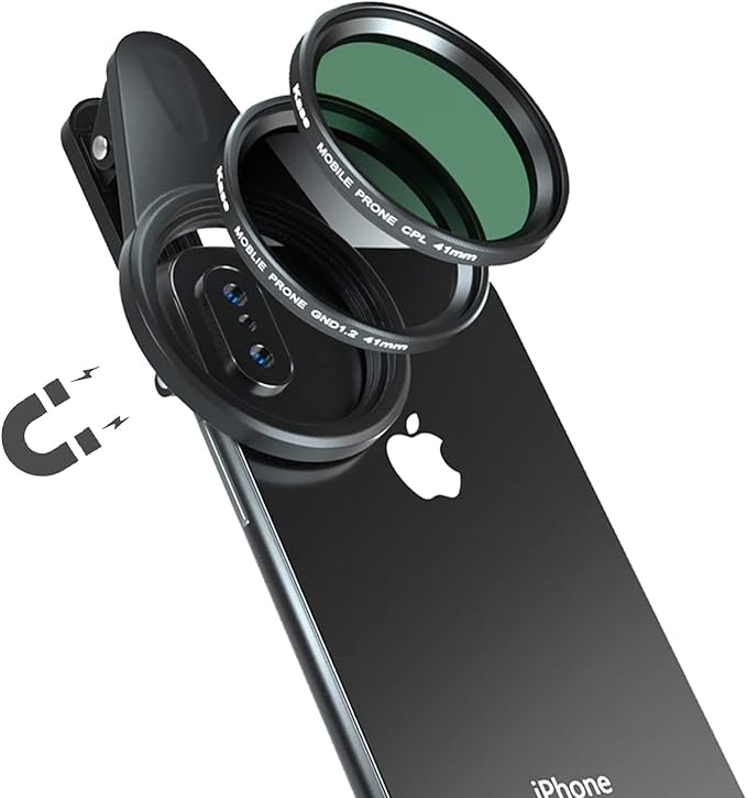 Kase 41mm Magnetic Cell Phone Lens CPL Filter Kit,Includes Circular Polarizer Filter,Soft Graduated ND1.2 Filter,Lens Clip for iPhone 16 15 14 13 12 11 8 7 XR X XS,Samsung Android Smartphone