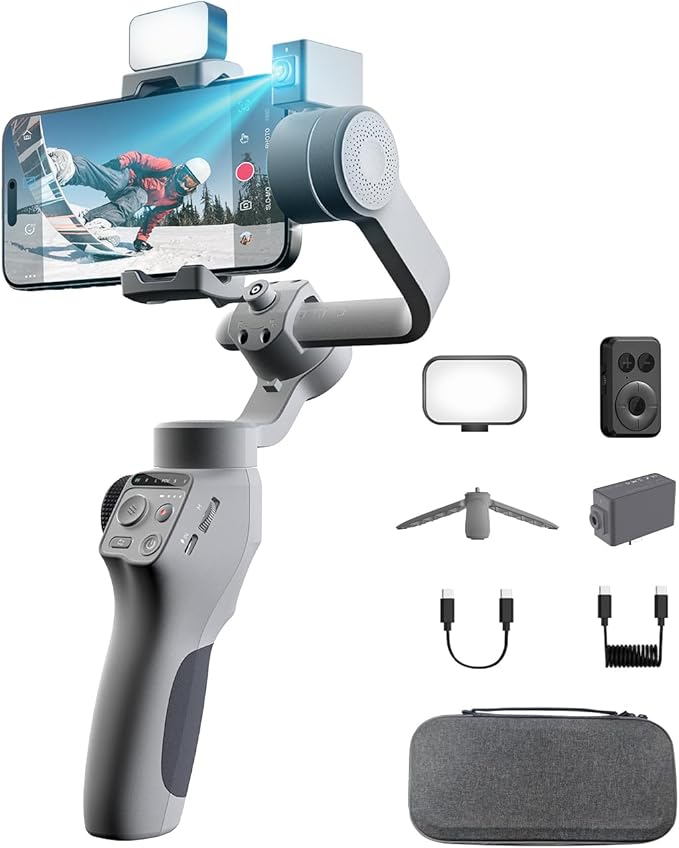 FUNSNAP Capture5 Gimbal Stabilizer for Smartphone, Magnetic AI Tracker Fill Light Remote Control 500g Payload, 3-Axis Phone Gimbal for Android & iPhone 16 15 Pro Max for Video Recording