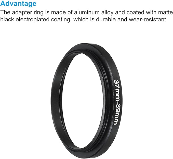 PATIKIL 37mm-39mm Metal Step Up Ring with Cleaning Cloth, 2 Pack Camera Lens Filter Adapter Ring Aluminum Filter Adapter Ring for Camera Lenses Hood, Black