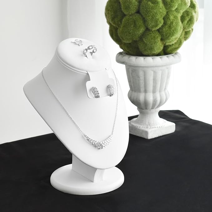 MOOCA White Leatherette Combination Display Jewelry Bust for Necklaces, Earrings, Rings