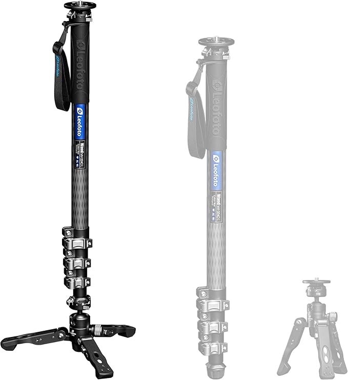 Leofoto Travel Camera Monopod with Ball Head Tripod Feet, Lightweight Carbon Fiber Monopod for DSLR Camera, Quick Release, Weight 2.7lbs, Max Load 13lbs