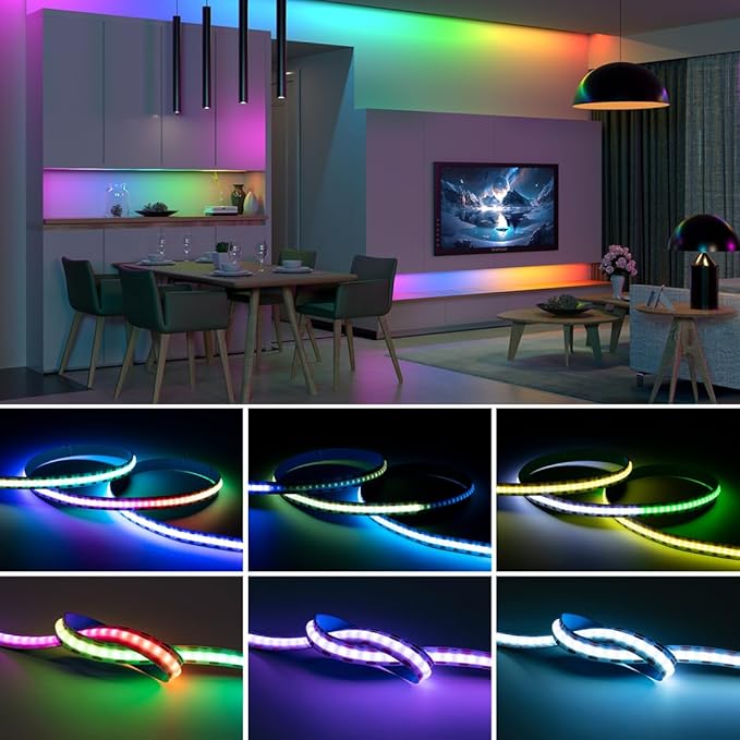 BTF-LIGHTING FCOB COB WS2811(WS2812B) IC RGB 180LED/m 540IC LED Strip DC5V 9.8FT Individual Addressable Flexible High Density Uniform Light Dream Chasing Color 10mm Width(NO Adapter or Controller)