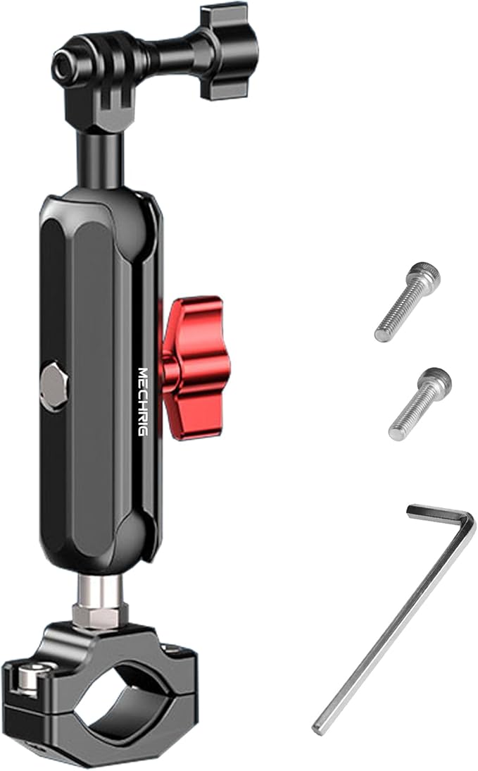 Camera Clamp Mount, Super Camera Clamp Mount Double Ball Head Magic Arm Adapter with U-Shaped for Motorcycle Handlebar Mounts & Aluminum Alloy Bike Handlebar Bracket - 360° Rotating, 78003