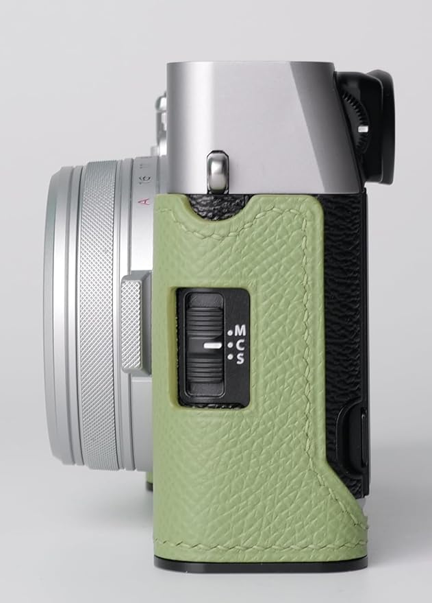 Genuine Leather Camera Half Case for Fujifilm X100VI - Top Layer Cowhide Body + Metal Base Plate - Hand Shank Free Design (Shallow Green)