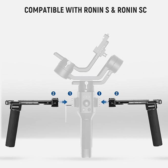 NEEWER Dual Handgrip Compatible with DJI RS5 RS4 RS4 Pro RS3 RS3 Pro RS2 RSC2 Ronin S SC Gimbal, Dual Handle Kit with 2 Mini NATO Rails, Quick Release NATO Clamps, 1/4" & 3/8" Threads, GA006