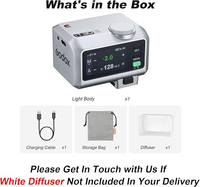 GODOX IT30Pro S GN15 IT30 Pro S IT30ProS IT30Pro-S TTL Mini Flash Kit for Sony with White Diffuser HSS 1/8000s 2.8" Full-Color Touchscreen(White)——Godox Authorized Distributor