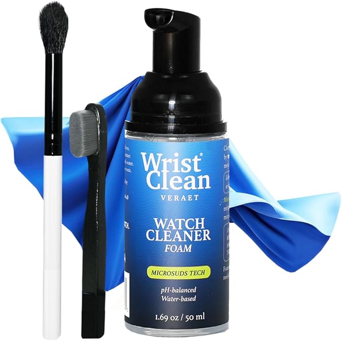 Essential Watch Cleaning Kit | Safe on all Metals & Crystals | (1x) Watch Cleaner Foam 50ML, (1x) Everyday Watch & Jewelry Cleaning Cloth 10"x10", (1x) Watch Cleaning Brush | USA Made (3 piece set)