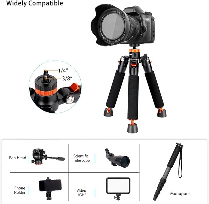 Koolehaoda Camera Aluminum Monopod with Metal Tripod Base.6 Sections 46-177cm/18-69inch Adjustable, Leg Diameter Φ28mm,up to 6kg /13lbs