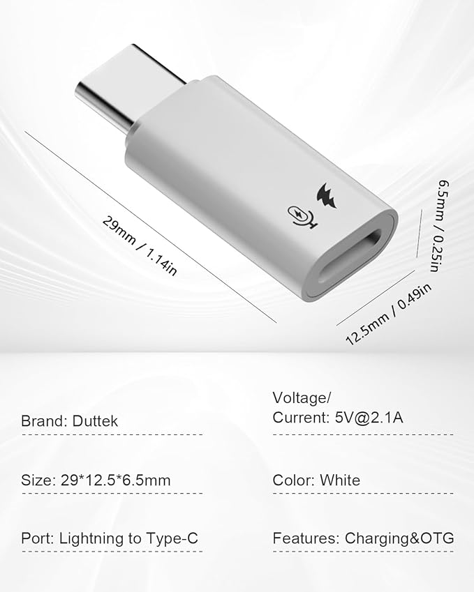 Duttek USB C to Lightning Microphone Adapter for iPhone Wireless Lavalier Microphone, Type C Male to Lightning Female Adapter Compatibility with iPhone 16/15 Series, Not for Headphone and Data 2 Pack