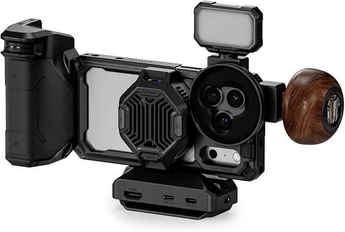 Tilta Khronos Ultimate Kit Compatible with iPhone 17 Pro – Black| Focus PD Handle with Battery | USB-C Hub with HDMI & ARCA Plate | Cooling Module | 58mm ND Filter Tray | LED Light