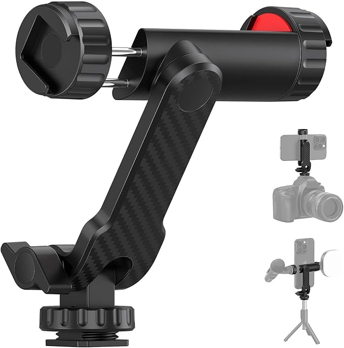 Phone Tripod Mount iPhone Holder for Tripod, Universal Smartphone Mount Adapter with 2 Cold Shoes, 360° Rotate Adjustable Cellphone Clip Clamp Holder for iPhone Android Camera