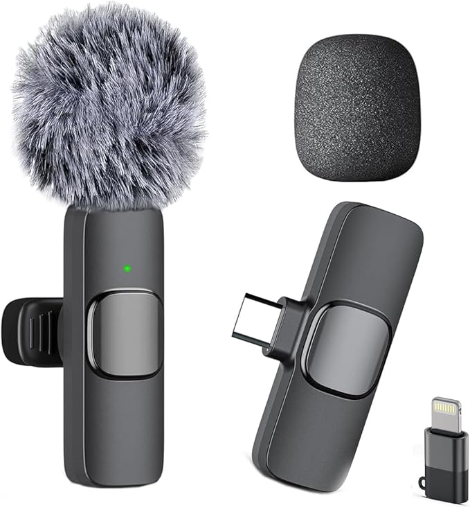 Professional Wireless Mini Microphone for iPhone, iPad, Android Phone, Cordless Omnidirectional Lavalier Lapel Mic, Plug-Play Microphone for Interview Video Podcast Vlog YouTube