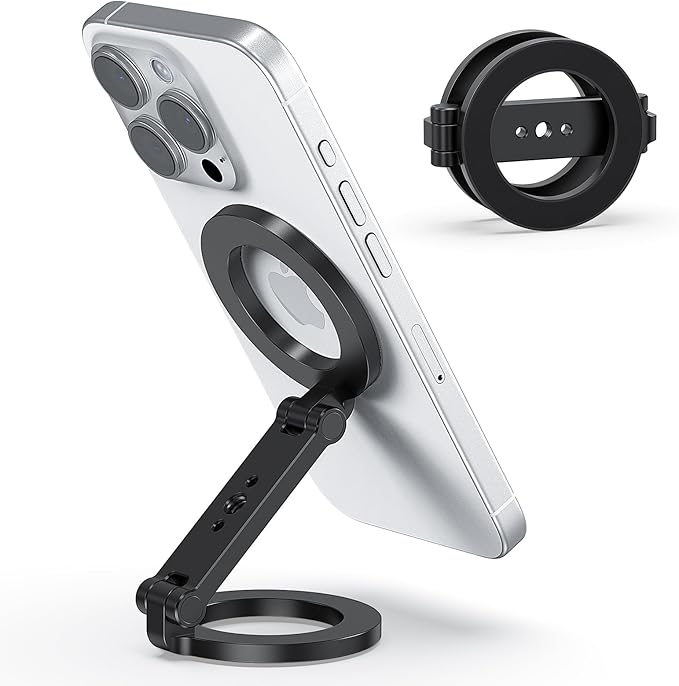 VRIG MG-26 Dual Magnetic Phone Tripod Mount with 1/4" Screw Hole Compatiable with Mag Safe for iPhone 16 15 14 13 12 All Series, Foldable Portable Magnetic Phone Stand for Travel, Car, and Gym