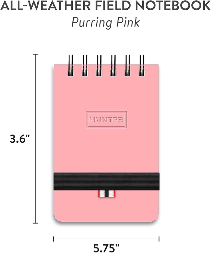 Hunter - All Weather Field Book, 5.75” X 3.6” 128 Pg Outdoor Notebook With Elastic Band to Protect Notes, Pocket Journal With Dot Grid Stone Paper for Surveying, Water & Tear Resistant, Purring Pink