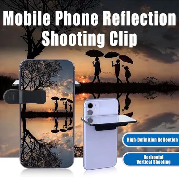 Mirror Effect Lens - Capture Stunning Reflections Instantly, Smartphone Camera Mirror Reflection Clip Kit for iPhone and All Phones, Adjustable HD Glass Smartphone Photography Flip for Travel (White)