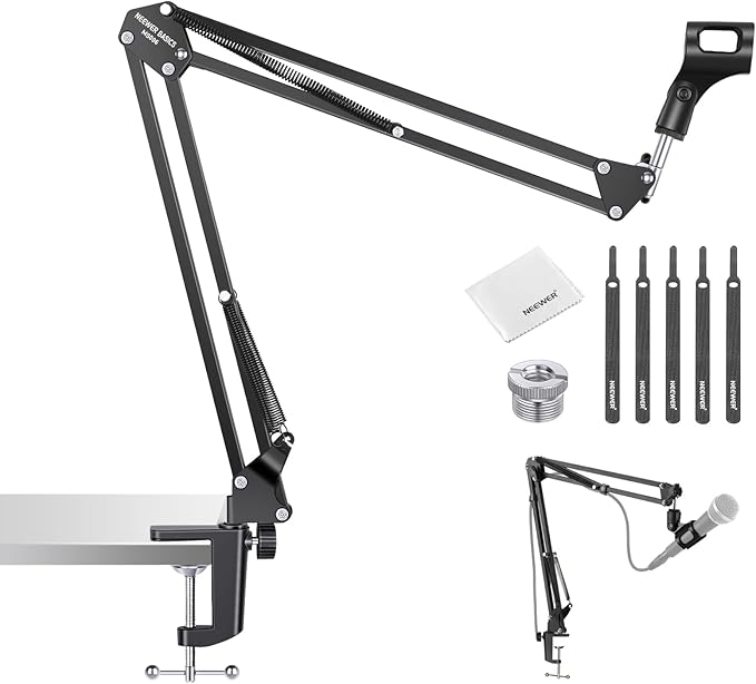 NEEWER BASICS Desktop Microphone Arm Stand, Suspension Scissor Boom Mic Desk Mount Compatible with Blue Yeti Snowball HyperX QuadCast SoloCast Shure, Max Load 3.3 lbs, Cleaning Cloth, MS006