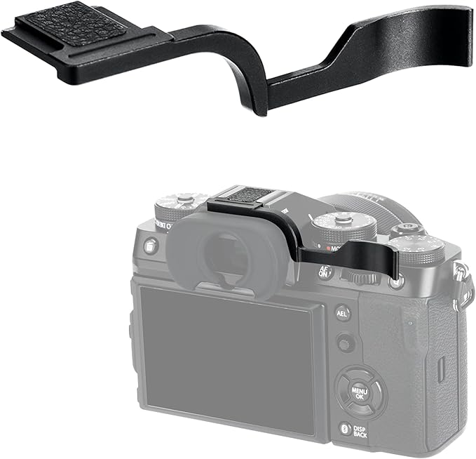 JJC Deluxe Aluminum Alloy Metal Thumb Up Grip for Fuji Fujifilm X-T5 XT-5 X-T4 X-T3 XT5 XT4 XT3 Camera with Hot Shoe Cover Protector Thumb Rest Support Black