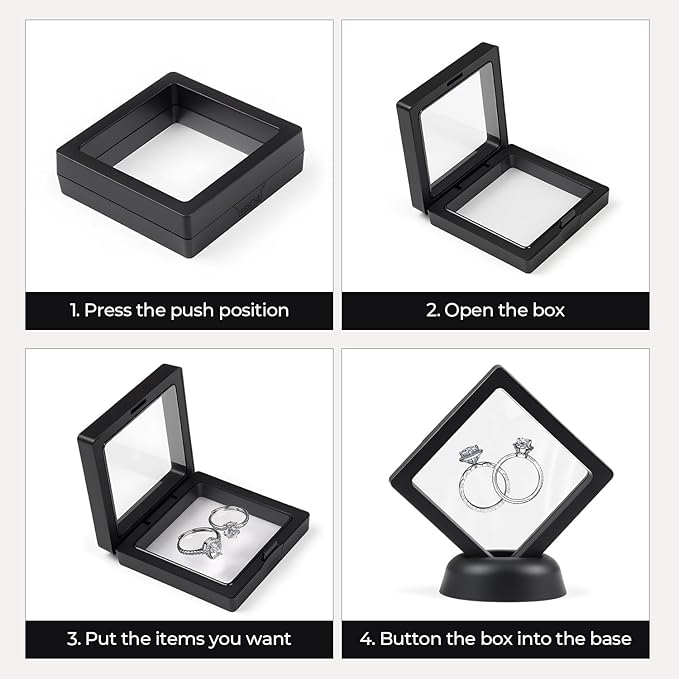 Ring Challenge Coins Display Stand, 3D Display Floating Frame Jewelry Medallion Specimen, Ring Shadow Box Case, 2.75"x2.75"x0.79"(Black - 2PCS)