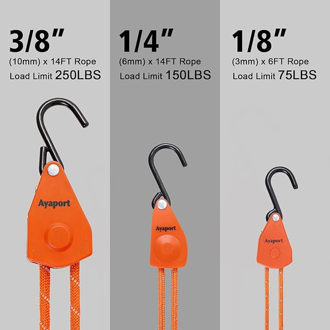 Ayaport Kayak Rope Tie Down 1/4" 14ft Ratchet Straps Bow and Stern Ratcheting Tie Downs Rope Hanger Kayak and Canoe Accessories Orange