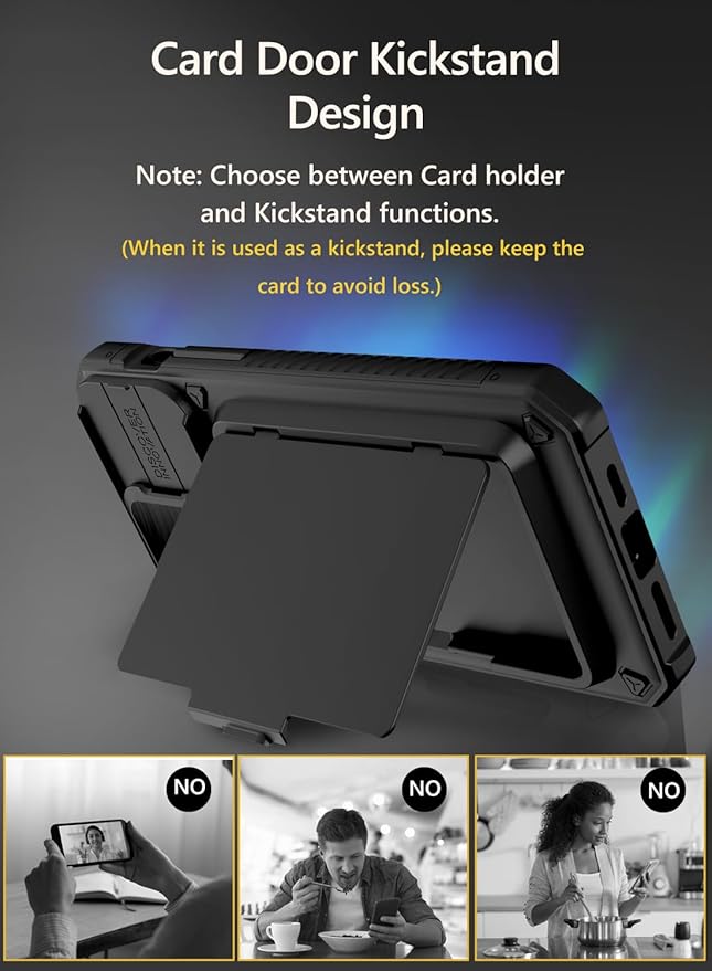 Vihibii for iPhone 15 Pro Max Case with Card Holder (4 Cards) & Slide Camera Cover & Kickstand, Military Grade Drop Protection, Rugged Hard Back & Silicone Edge Wallet Phone Case, 6.7" 2023, Black