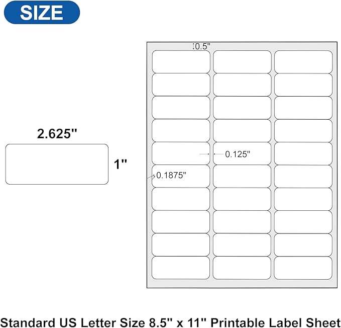 [500 Sheets] 1” X 2-5/8” Printable Address Labels 15000 Mailing Label for Envelopes 30-up Labels White, 5160 8160 Label Sheet for Laser Inkjet Printer