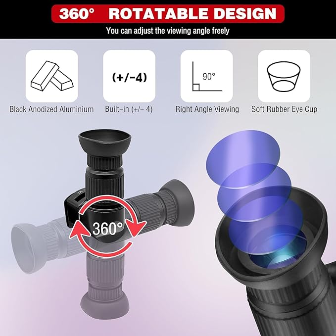 Right Angle Viewfinder with Polar Scope Metal Adapter - 360°Rotating with 1X - 2.5X Magnification for A Comfortable View When Doing Polar Alignment
