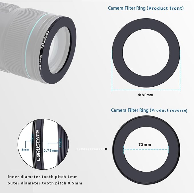 86mm to 72mm Camera Filter Adapter Ring,86mm-72mm Lens Adapter Metal Filter Rings Compatible All 86mm Size Lens and 72mm Thread Size Camera Accessory+1pcs Lens Cleaning Cloth.