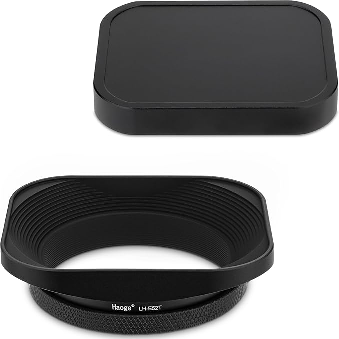 Haoge LH-E52T 52mm Square Metal Screw-in Lens Hood with Cap for 52mm Canon Nikon Sony Leica Voigtlander Nikkor Panasonic Pentax Contax Olympus Lens and Other Lens with 52mm Filter Thread