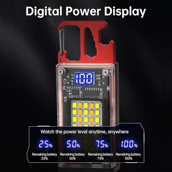 BY-J COB Keychain Work Light Flashlight, Multi-Function Mini Work Light, 8 Lighting Modes, 1000 Lumens Rechargeable, with Rechargeable, Portable Wrench, Fire Starter Function, Red