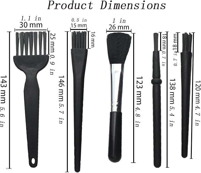 Small Nylon Anti Static Brushes Kit Portable Cleaning Brush Kit for Electronics Computer Keyboard Laptop Camera Phone (Black, Set of 5)