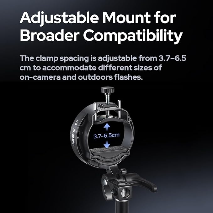 Godox S3 Speedlite Bracket (𝐒𝟐 𝐔𝐩𝐠𝐫𝐚𝐝𝐞𝐝 ) for Godox V1 AD200Pro AD200ProII AD300Pro AD400Pro AD100Pro V860III /TT685III /TT600 /TT350, Flash Bracket for Softbox Snoot , Bowens Mount Holder