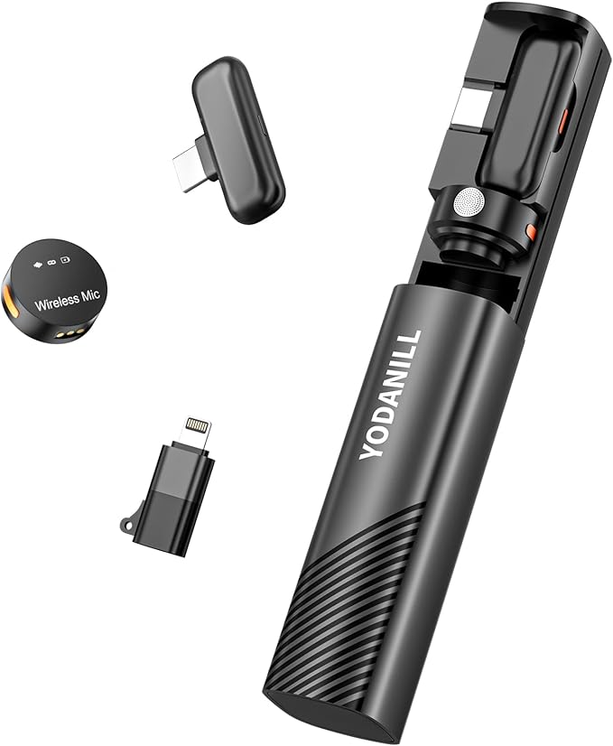 Wireless lavalier Microphone，Mini Microphone AI Noise Cancel Vocal Type-C & Lightning Plug-Play 36H with Sound Modules Charging Case,165ft Clip-on Processors Lapel Mic for All Iphone,Android,Tablet