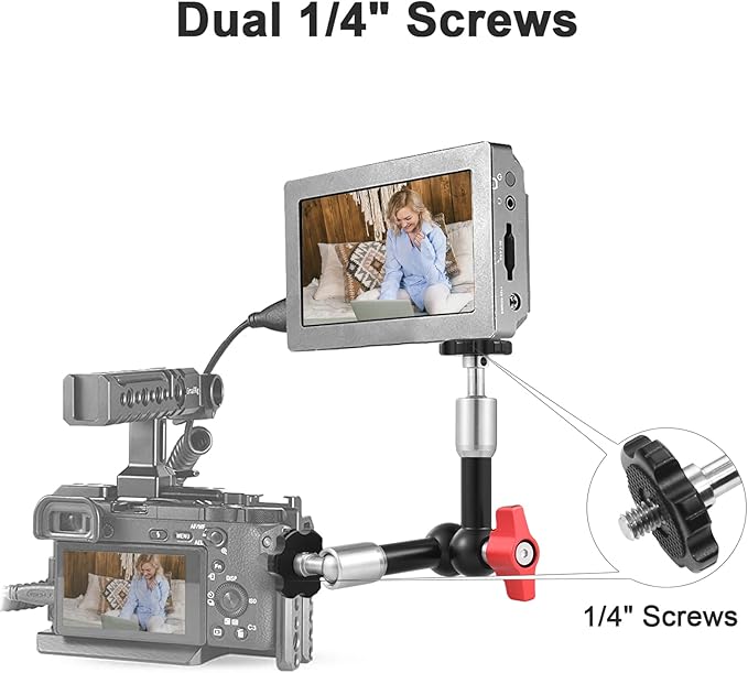 Camnoon 7 Inch Adjustable Articulating Friction Magic Arm Flexible Extension Bracket Aluminum Alloy with Dual 1/4 Inch Screw 360° Rotatable for Video Monitor LED Light Flash