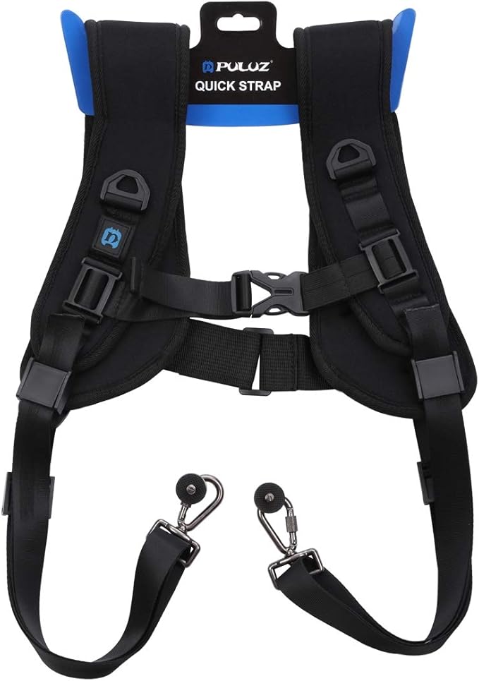 PULUZ Dual Camera Shoulder Harness Quick Release Double Camera Tether Strap Soft Pad Decompression Strap Belt With 1/4 inch Screw for DSLR SLR Cameras