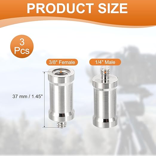 PATIKIL Camera Spigot Screws Converter 3/8" to 1/4" Female to Male, 3 Pack Tripod Screws Adapter Spigot Stud for Light Stand Hot Shoe Cold Shoe Adapter Ball Head Flash, Silver