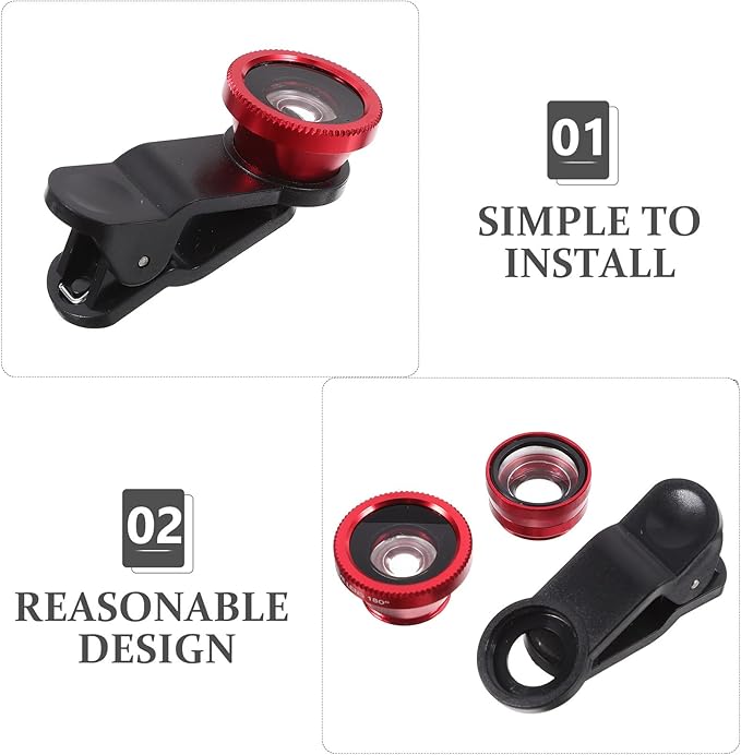FRCOLOR 3-in-1 Smartphone Camera Lens Kit Wide Angle Macro Fisheye Lenses Universal Clip-on Phone Lens Set Mobile Photography Black Clip for Mobile Device Users