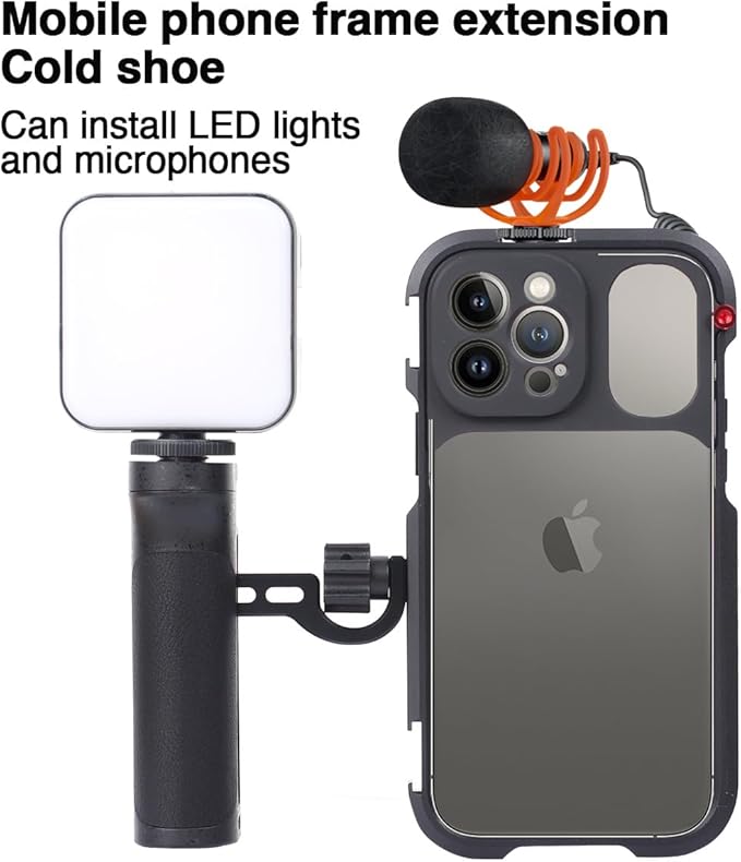 Phone Video Cage Single Handheld for iPhone 13 Pro Max, Phone Rig Quick Release Side Handle for Video Recording/YouTube/Live Streaming/Vlog